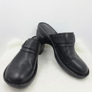 B.O.C. by Born Black Leather Aderyn Mule Clogs Strap & Buckle Accents Slip-on 11